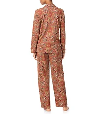 Lauren Ralph Lauren Petite Size Paisley Long Sleeve Notch Collar Knit Pajama Set