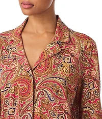 Lauren Ralph Lauren Petite Size Paisley Long Sleeve Notch Collar Knit Pajama Set