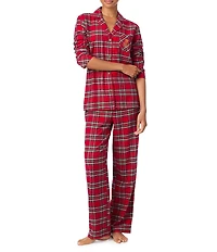 Lauren Ralph Lauren Petite Size Plaid Long Sleeve Notch Collar Woven Brushed Twill Holiday Pajama Set