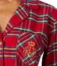 Lauren Ralph Lauren Petite Size Plaid Long Sleeve Notch Collar Woven Brushed Twill Holiday Pajama Set