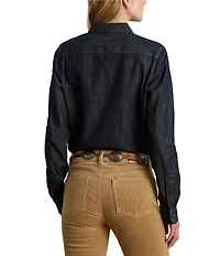 Lauren Ralph Lauren Petite Size Point Collar Long Sleeve Shirttail Hem Button-Front Shirt