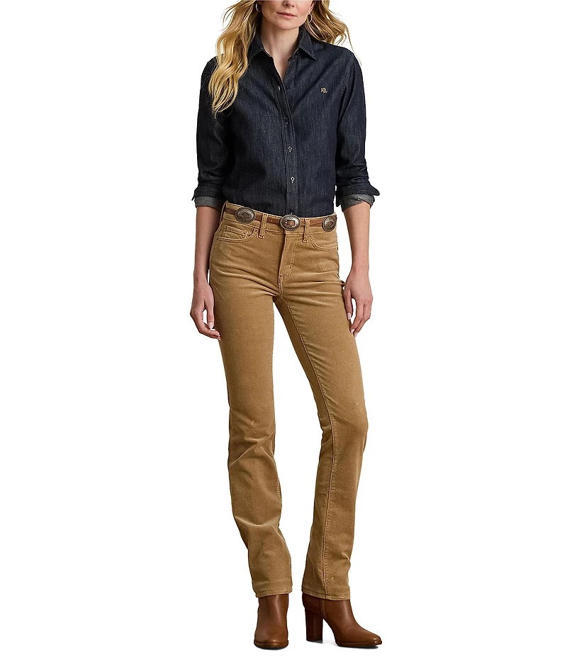 Lauren Ralph Lauren Petite Size Point Collar Long Sleeve Shirttail Hem Button-Front Shirt