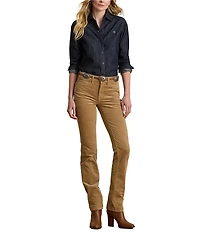 Lauren Ralph Lauren Petite Size Point Collar Long Sleeve Shirttail Hem Button-Front Shirt