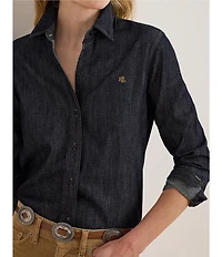 Lauren Ralph Lauren Petite Size Point Collar Long Sleeve Shirttail Hem Button-Front Shirt