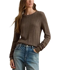 Lauren Ralph Lauren Petite Size Pointelle Knit Cotton-Blend Sweater