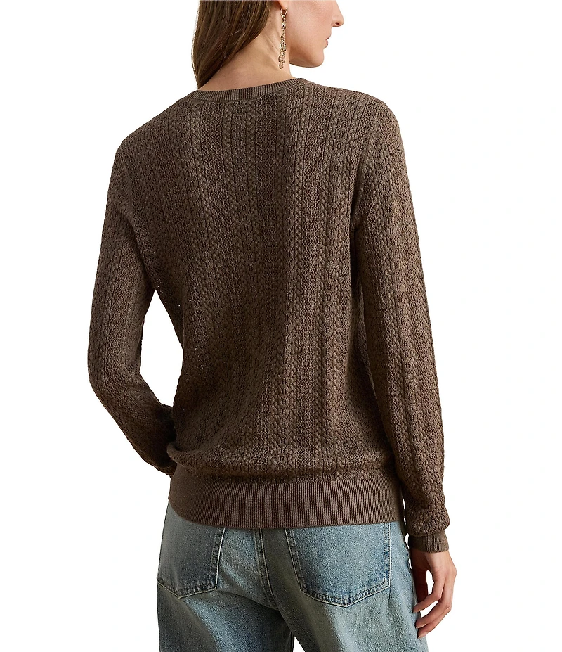Lauren Ralph Lauren Petite Size Pointelle Knit Cotton-Blend Sweater