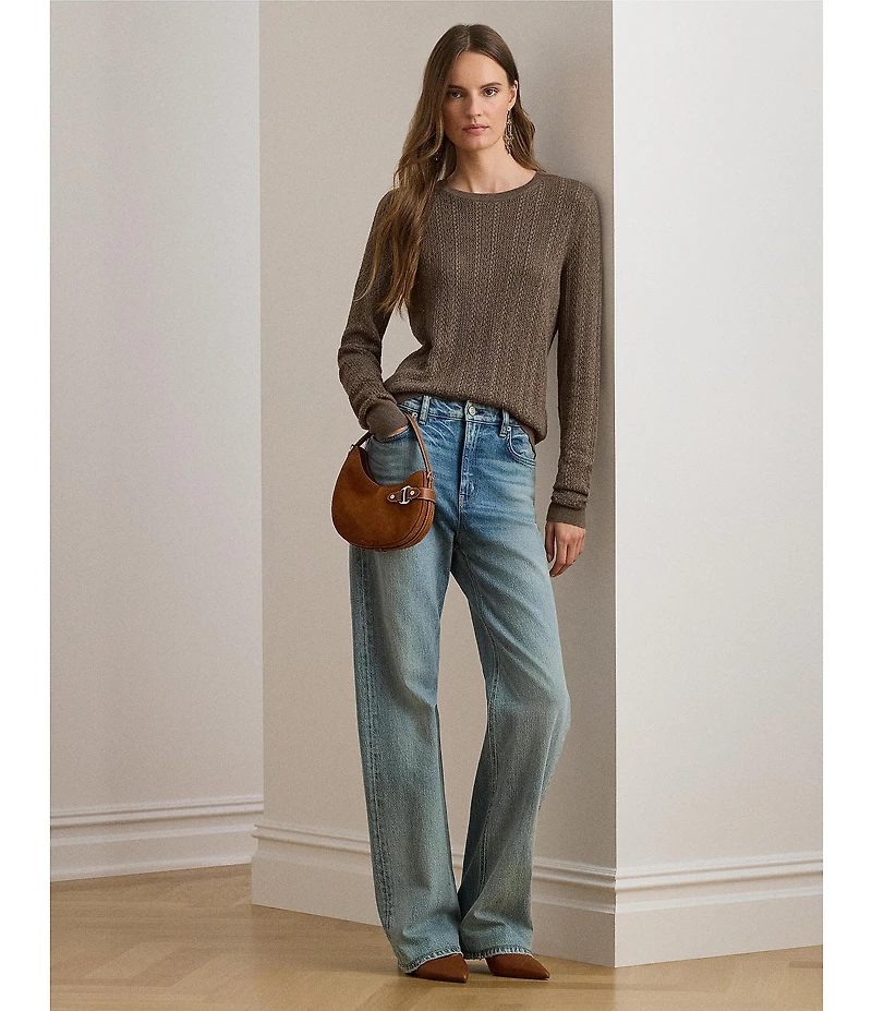 Lauren Ralph Lauren Petite Size Pointelle Knit Cotton-Blend Sweater