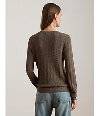Lauren Ralph Lauren Petite Size Pointelle Knit Cotton-Blend Sweater