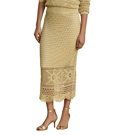 Lauren Ralph Lauren Petite Size Pointelle Knit Coordinating Midi Length Pencil Skirt