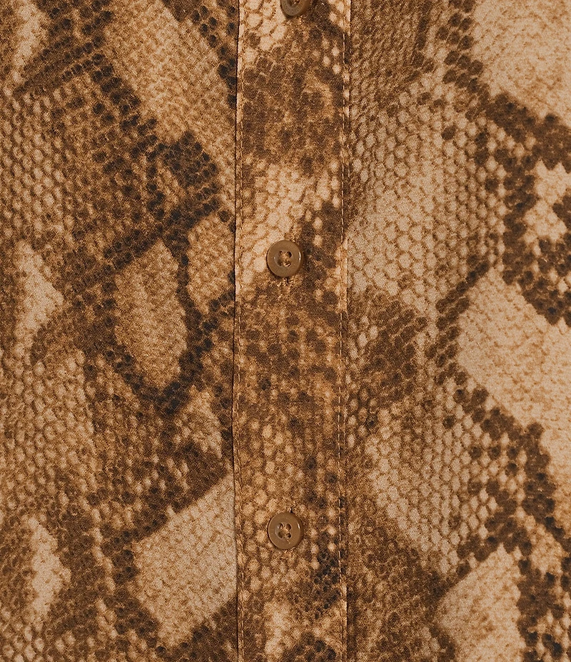 Lauren Ralph Lauren Petite Size Python-Print Georgette Point Collar Long Sleeve Button Front Shirt