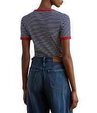 Lauren Ralph Lauren Petite Size Rib Knit Striped Cotton Tee