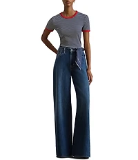 Lauren Ralph Lauren Petite Size Rib Knit Striped Cotton Tee