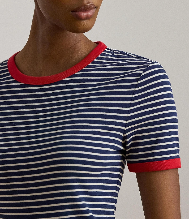 Lauren Ralph Lauren Petite Size Rib Knit Striped Cotton Tee