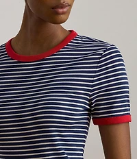 Lauren Ralph Lauren Petite Size Rib Knit Striped Cotton Tee