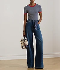 Lauren Ralph Lauren Petite Size Rib Knit Striped Cotton Tee