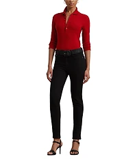 Lauren Ralph Lauren Petite Size Ribbed Knit Point Collar 3/4 Sleeve Polo Shirt