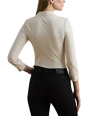 Lauren Ralph Lauren Petite Size Ribbed Knit Point Collar 3/4 Sleeve Polo Shirt