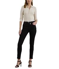 Lauren Ralph Lauren Petite Size Ribbed Knit Point Collar 3/4 Sleeve Polo Shirt