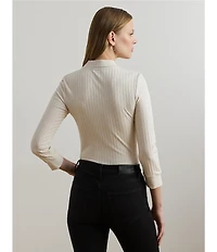 Lauren Ralph Lauren Petite Size Ribbed Knit Point Collar 3/4 Sleeve Polo Shirt