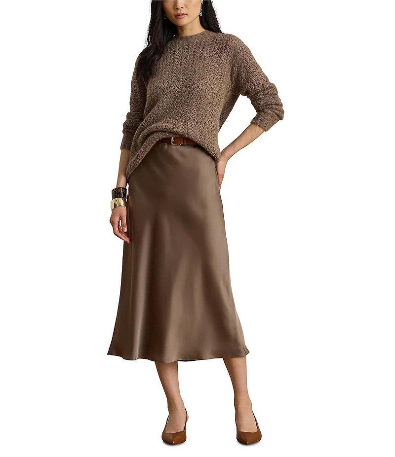 Lauren Ralph Lauren Petite Size Silky Satin Charmeuse Midi Skirt
