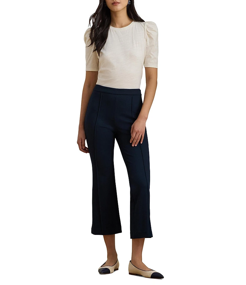 Lauren Ralph Lauren Petite Size Slub Jersey Knit Crew Neck Short Puff Sleeve Top