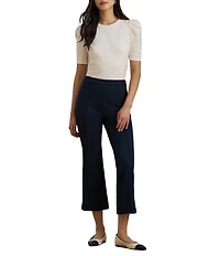 Lauren Ralph Lauren Petite Size Slub Jersey Knit Crew Neck Short Puff Sleeve Top