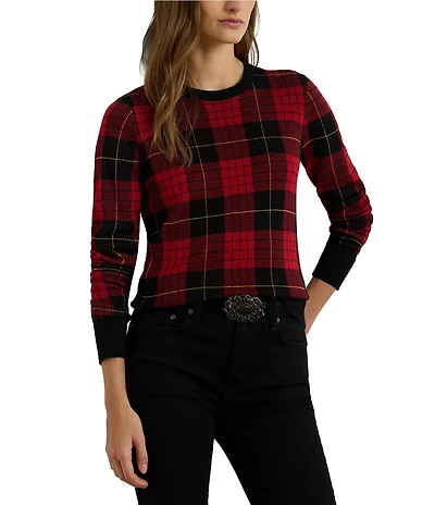 Lauren Ralph Lauren Petite Size Soft Cotton-Blend Festive Plaid Sweater