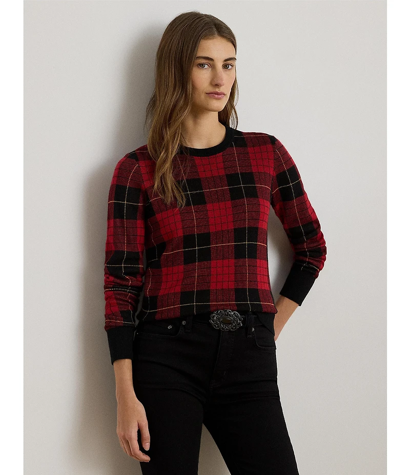Lauren Ralph Lauren Petite Size Soft Cotton-Blend Festive Plaid Sweater