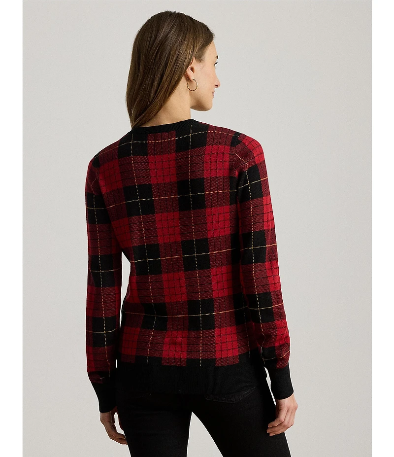 Lauren Ralph Lauren Petite Size Soft Cotton-Blend Festive Plaid Sweater