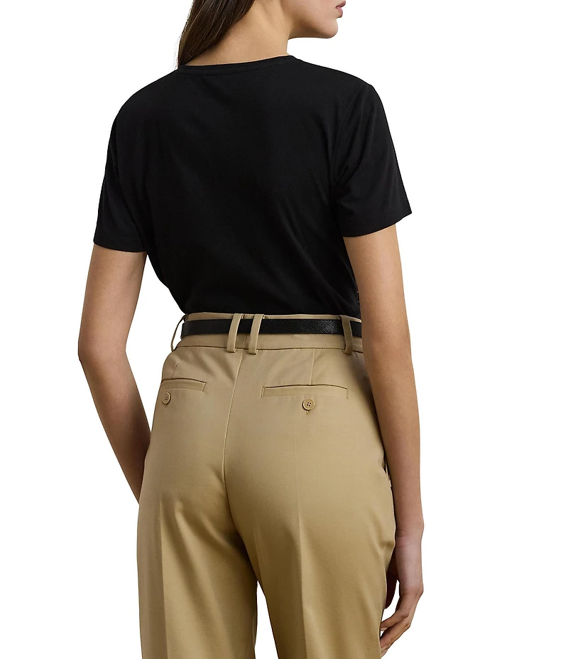Lauren Ralph Lauren Petite Size Soft Jersey Cotton Crew Neck Short Sleeve Beaded Logo Tee