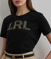 Lauren Ralph Lauren Petite Size Soft Jersey Cotton Crew Neck Short Sleeve Beaded Logo Tee