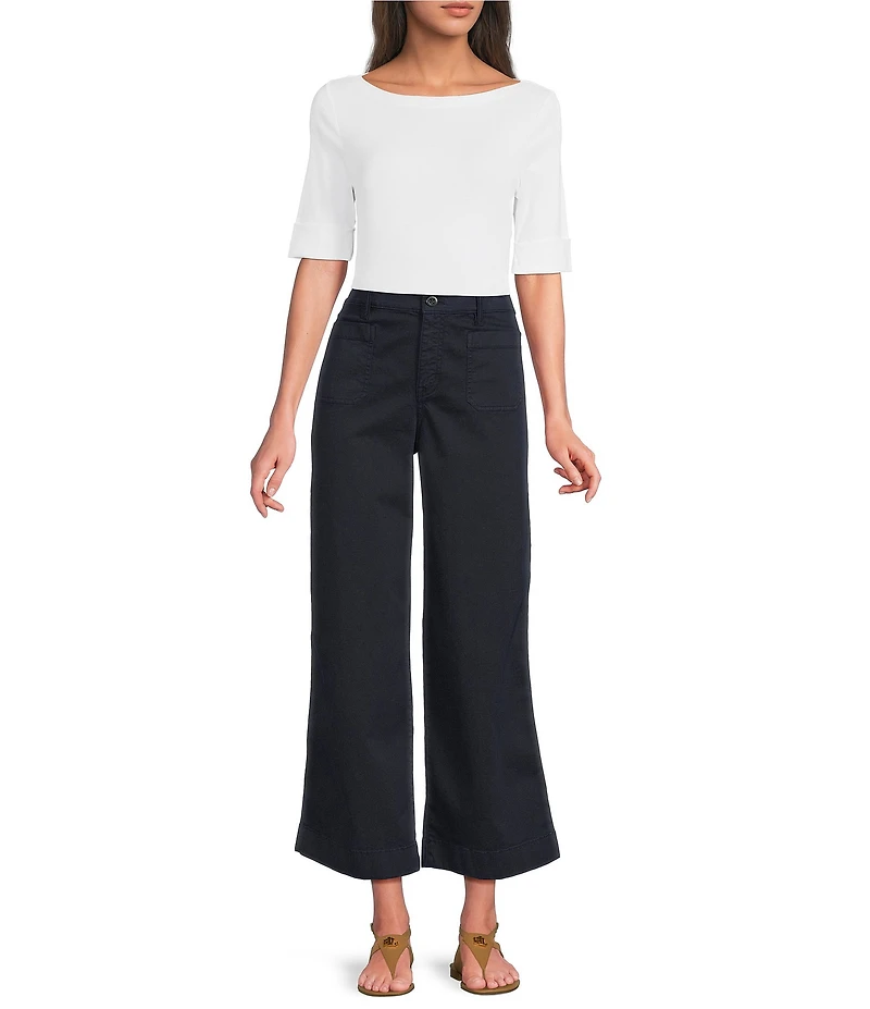 Lauren Ralph Lauren Petite Size Stretch Chino Wide Leg Cropped Pants