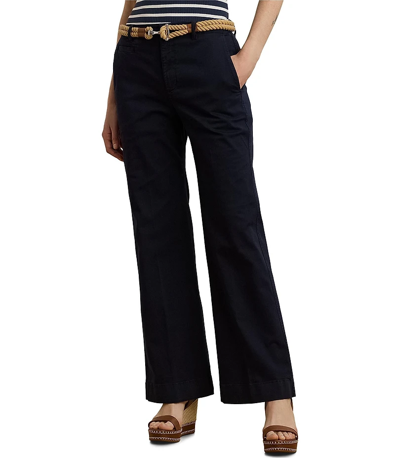 Lauren Ralph Lauren Petite Size Stretch Cotton Chino High Rise Flare Pants