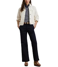 Lauren Ralph Lauren Petite Size Stretch Cotton Chino High Rise Flare Pants