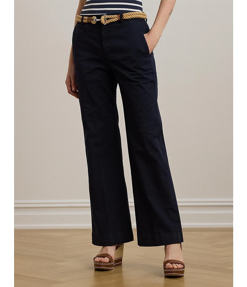 Lauren Ralph Lauren Petite Size Stretch Cotton Chino High Rise Flare Pants