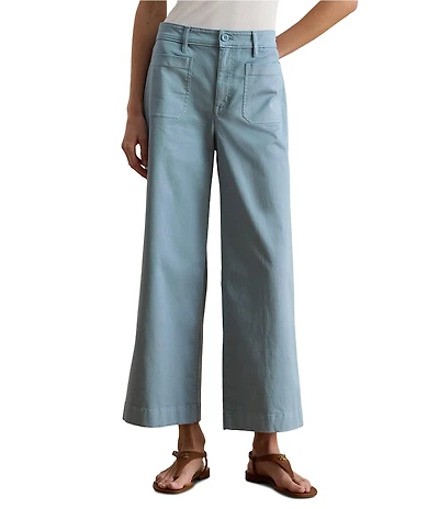 Lauren Ralph Lauren Petite Size Stretch Cotton Chino High Rise Wide Leg Cropped Pants