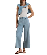 Lauren Ralph Lauren Petite Size Stretch Cotton Chino High Rise Wide Leg Cropped Pants
