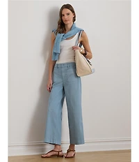 Lauren Ralph Lauren Petite Size Stretch Cotton Chino High Rise Wide Leg Cropped Pants