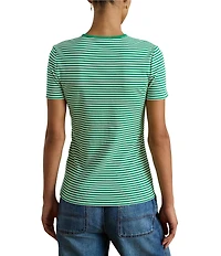 Lauren Ralph Lauren Petite Size Stretch Cotton Stripe Crew Neck Short Sleeve Tee
