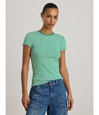 Lauren Ralph Lauren Petite Size Stretch Cotton Stripe Crew Neck Short Sleeve Tee