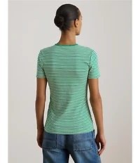 Lauren Ralph Lauren Petite Size Stretch Cotton Stripe Crew Neck Short Sleeve Tee