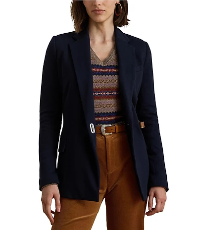 Lauren Ralph Lauren Petite Size Stretch Knit Jacquard Buckle-Trim Herringbone Blazer