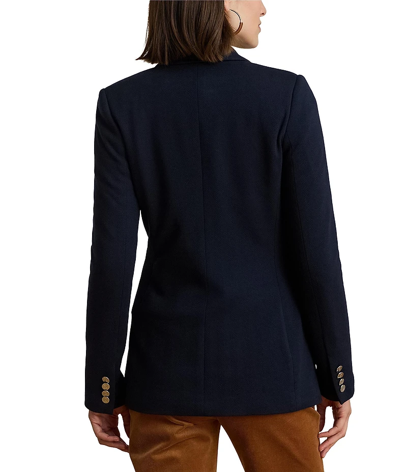 Lauren Ralph Lauren Petite Size Stretch Knit Jacquard Buckle-Trim Herringbone Blazer