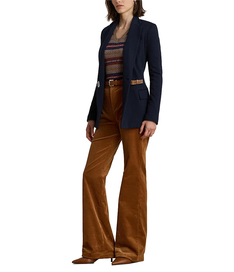 Lauren Ralph Lauren Petite Size Stretch Knit Jacquard Buckle-Trim Herringbone Blazer