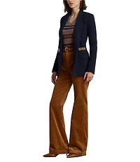 Lauren Ralph Lauren Petite Size Stretch Knit Jacquard Buckle-Trim Herringbone Blazer