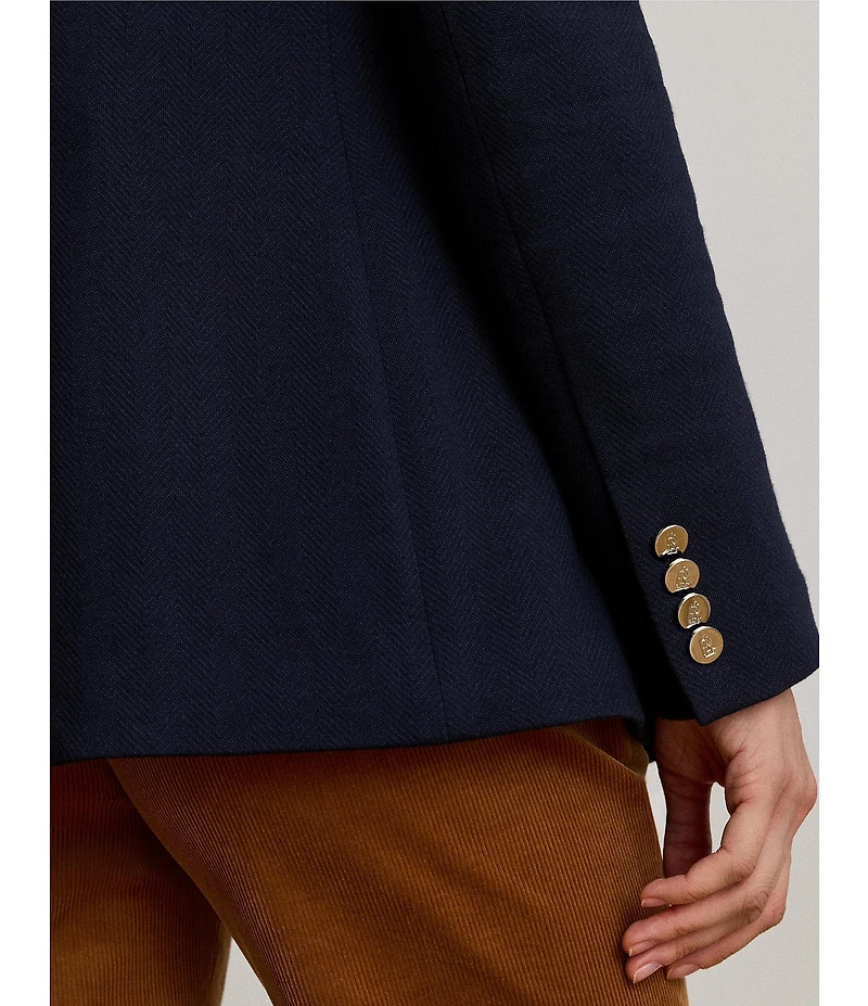 Lauren Ralph Lauren Petite Size Stretch Knit Jacquard Buckle-Trim Herringbone Blazer
