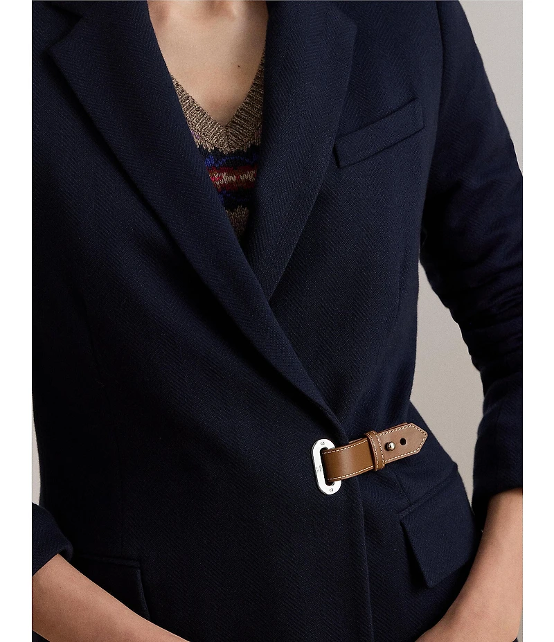 Lauren Ralph Lauren Petite Size Stretch Knit Jacquard Buckle-Trim Herringbone Blazer