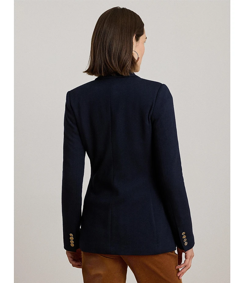 Lauren Ralph Lauren Petite Size Stretch Knit Jacquard Buckle-Trim Herringbone Blazer
