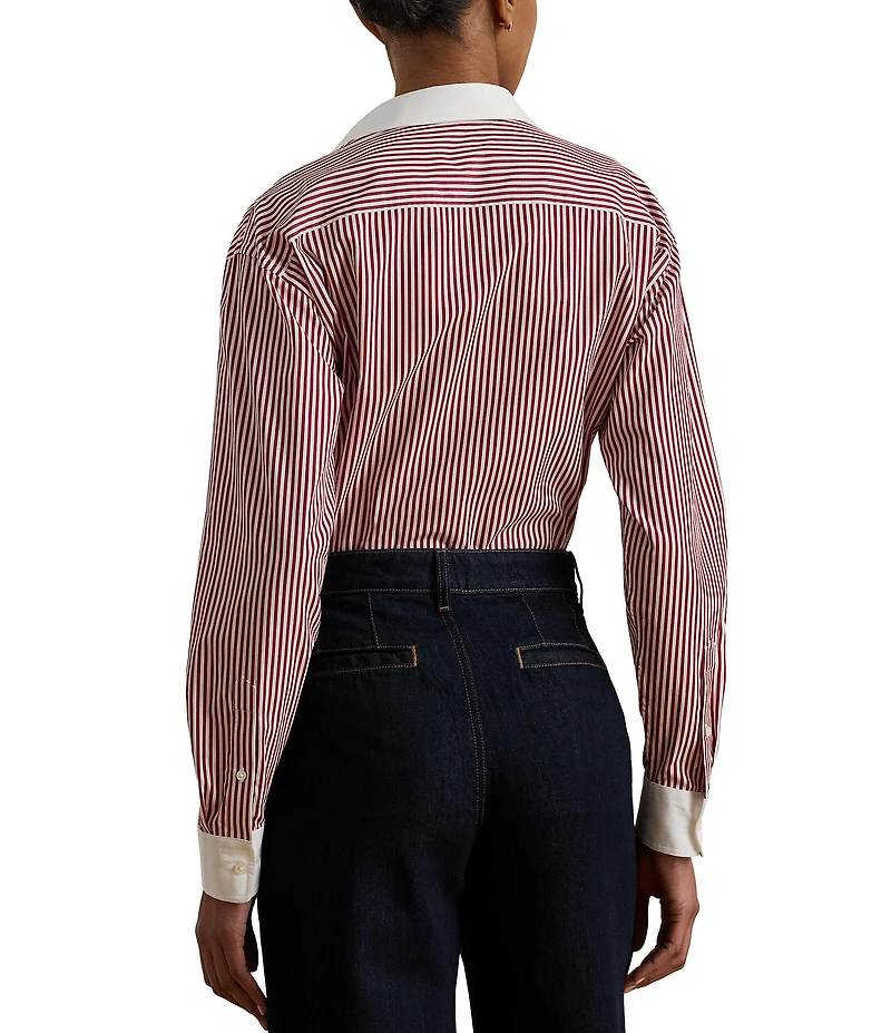 Lauren Ralph Lauren Petite Size Striped Cotton Broadcloth Button-Front Shirt