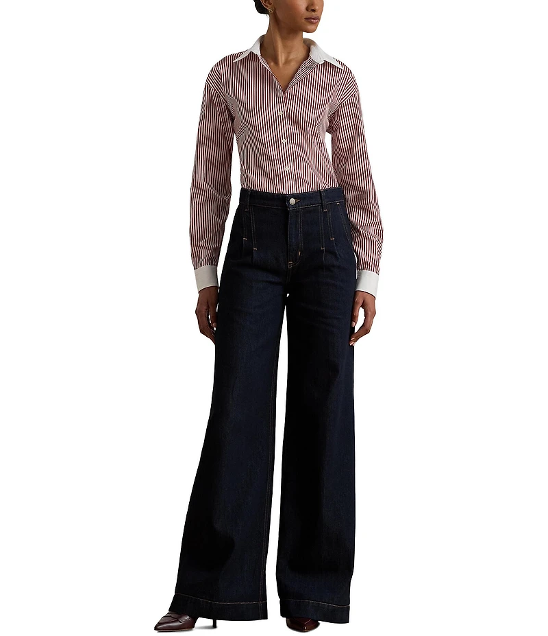 Lauren Ralph Lauren Petite Size Striped Cotton Broadcloth Button-Front Shirt